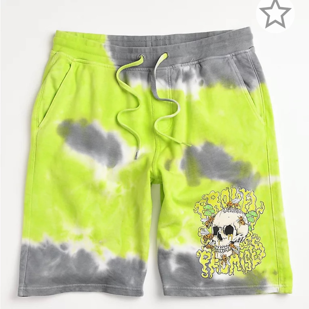 Broken Promises Beehive Tie Dye Green & Grey Sweat Shorts